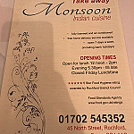 Monsoon Indian Cuisine menu