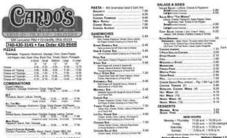 Cardo's Pizza Pasta menu