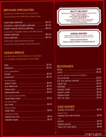 Hudson Curry House menu