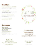 Kate's Place Cafe And Sandwich Shop menu