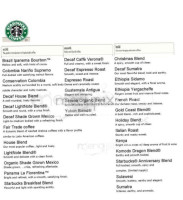 Starbucks menu