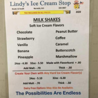 Lindy's Ice Cream Stop menu