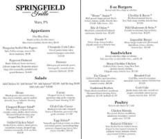 Springfield Grille menu