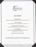 Patrick's Grille menu