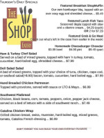 The Shop Eatery menu