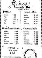 Mariscos Valentin menu