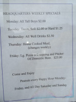 Headquarters Tavern menu