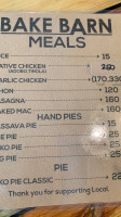 Bake Barn menu