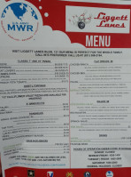 Liggett Lanes Bowling Center menu