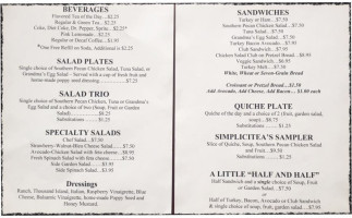 Simplicitea's Tea Room menu