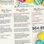 Desmond's Pub At East Wind menu