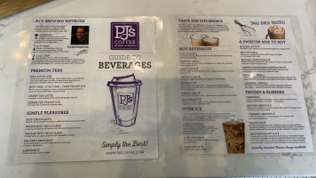 Pj's Coffee menu