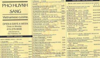 Pho Hoa Clement menu