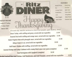 Ritz Diner menu