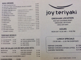 Joy Teriyaki menu