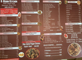 K Asian Kitchen menu