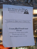 The Writer's Block Bookstore menu