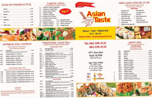 Asian Taste menu