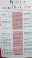 Syrahs Of Jasper menu