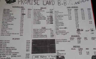 Promise Land B.b.q menu