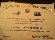 Tuscany Italian Specialties menu