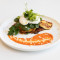 Sweet Potato Zucchini Fritters, Poached Eggs Halloumi Gf) V)