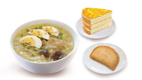 Arroz Caldo With Cake Slice Chicken Empanada