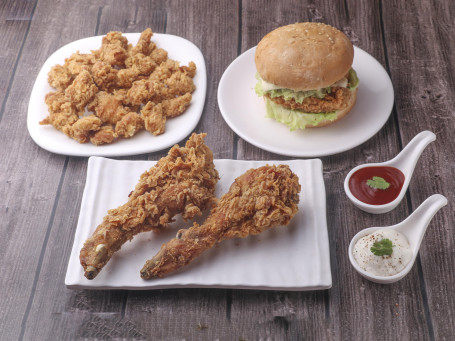 Chicken Burger Popcorn Fried Chicken (1 Pc) Cold Drink