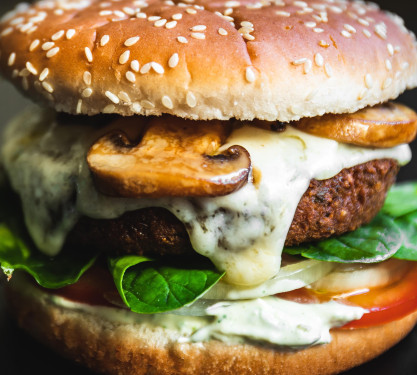 Smoky Mushroom Burger With Roasted Garlic Mayo