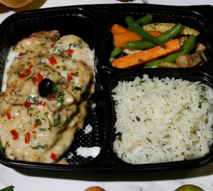 Grilled Chicken Breast With Sauteed Veggies And Herb Rice