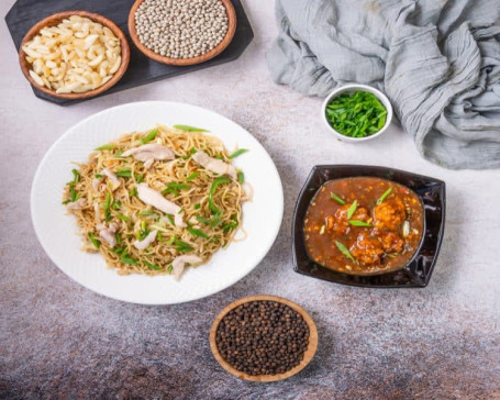 Egg Chicken Hakka Noodles And Manchurian Chicken