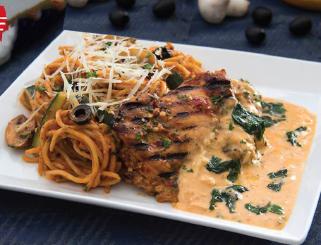 Baked Chicken Steak With Spaghetti