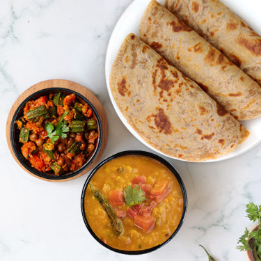 Geel Dal Tadka, Bhindi Chana, Paratha Thali