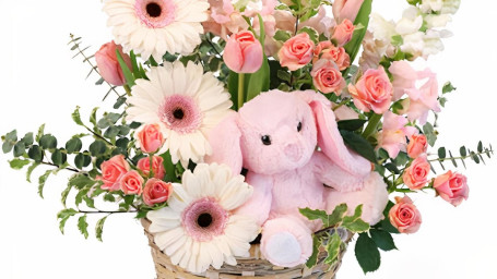 Tiny Pink Blessing Basket Of Flowers