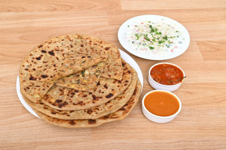 4 Aloo Pyaz Parantha With Veg Raita