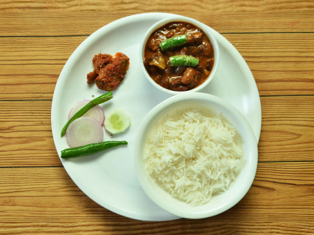 Rajma Chawal With Salad And Pickle