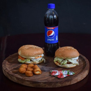 2 Tandoori Burger Chicken Pop Corn Pepsi