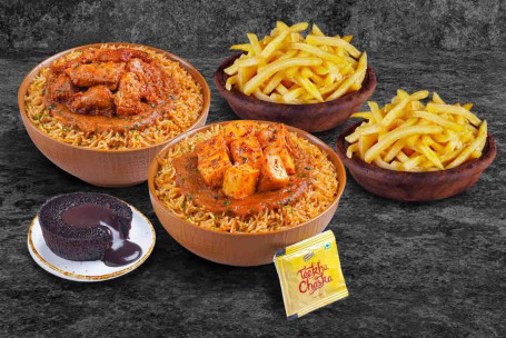 (2 Porties) Dubbele Fiesta Paneer Chicken Rice Bowls Fries Meal