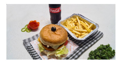 Exotic Grilled Burger With Fries And Cold Drink [250 Ml]