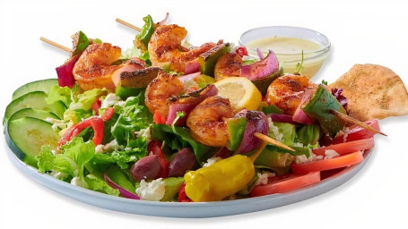 Greek Salad With Grilled Shrimp Kebob