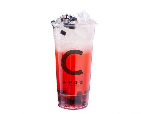 Jiāo Yuán Méir Guǒ Lù Cranberrysap Met Houtskool Zeewier Tapioca