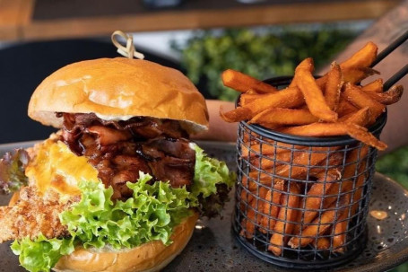 Buttermilk Fried Chicken Burger W Sweet Potato Chips