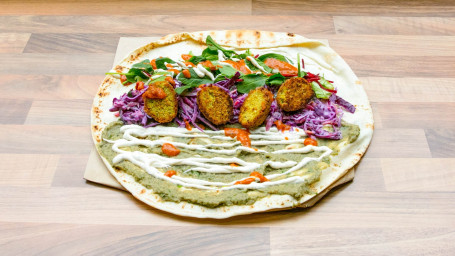 Flatbread Falafel, Baba Ganoush, Toms, Slaw,Mixed Leaves, Apple Chilli (Vg)