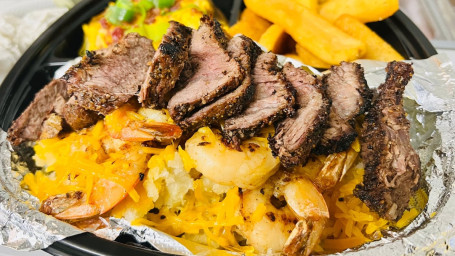 Loaded Stuffed Baked Potatoes W/Steak And Shrimp