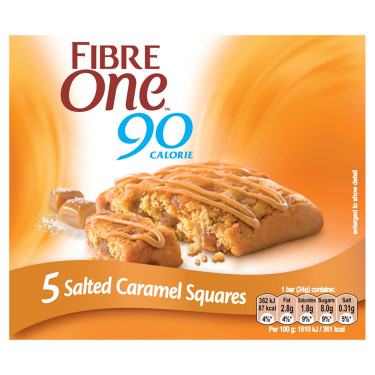 Fiber One 90 Calorieën Gezouten Karamelvierkanten 5 X 24G