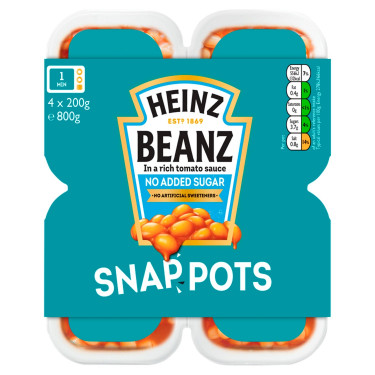 Heinz Beanz No Sugar Snap Potten 4X200G