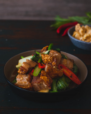 Crispy Pork Belly With Chinese Greens