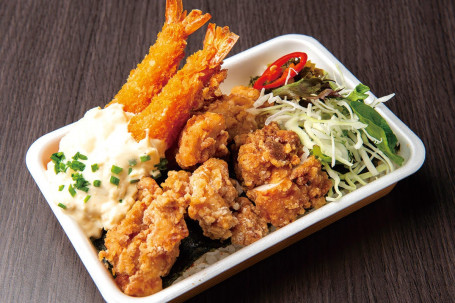 Karaage And Prawn Fry Bento