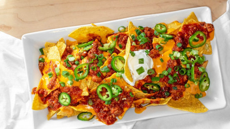 Chili Beer Cheese Nachos