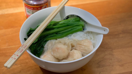 Rice Noodle Soup With Shrimp Wontons